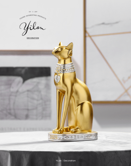 Simple Design Golden Ancient Egyptian Cat Sculpture Light Luxury Home Living Room Decoration Small Statue Indoor Resin Craft