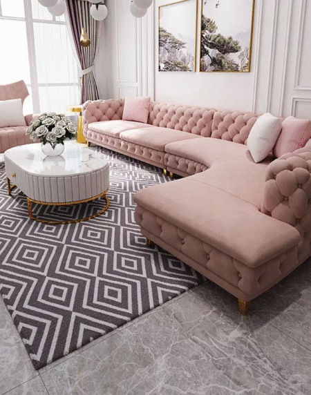 Modern minimalist button pink velvet leather sofa creative design curved bubble leisure sofa fashion