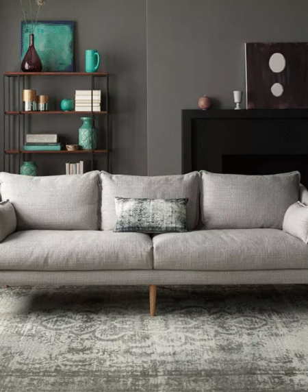 Fashion Solid Wood Legs Apartment Grey Fabric Sofa Living Room Simple Modern Furniture Sofa Living Room